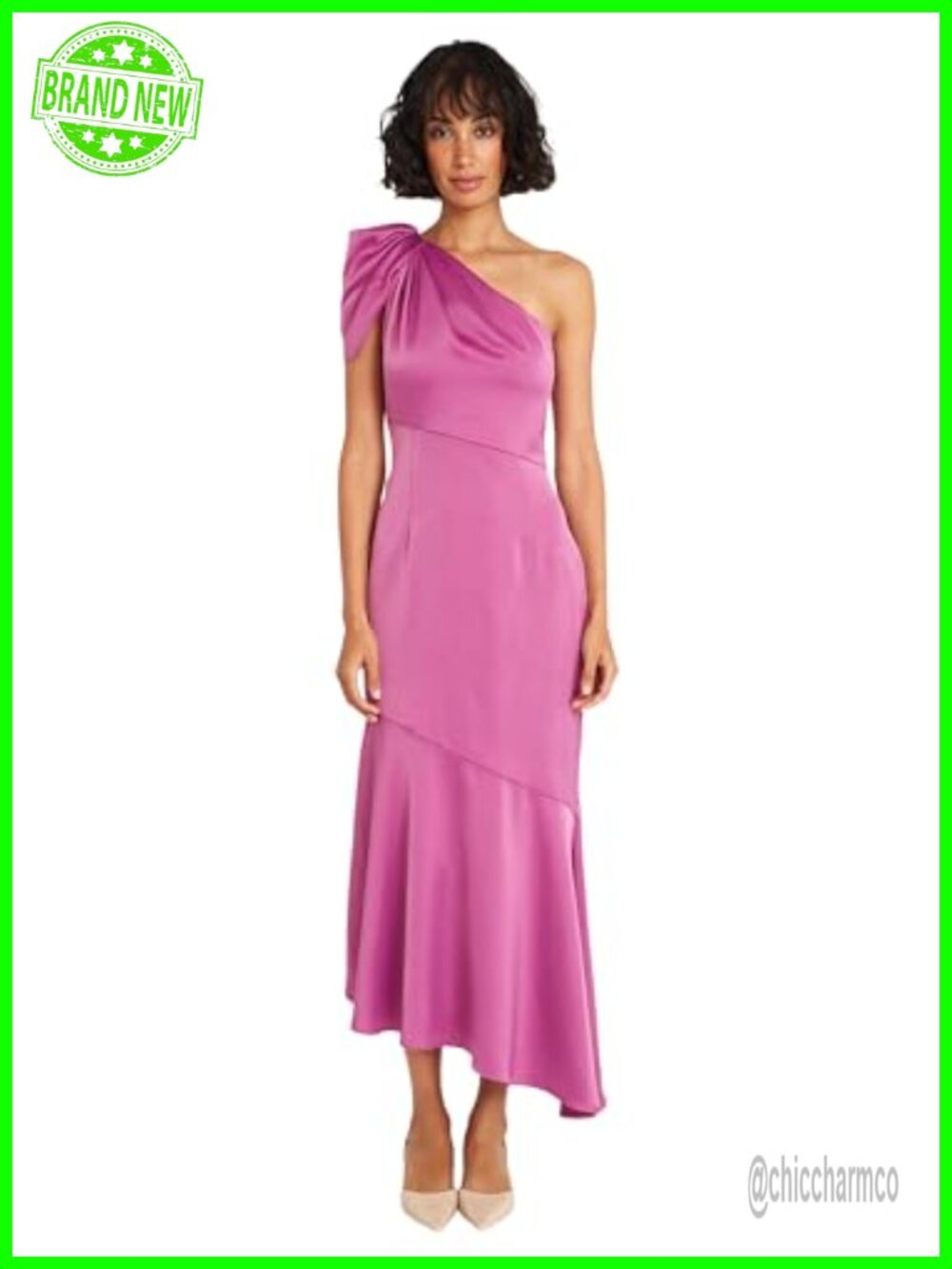 One Shoulder Tea Length Formal Dress Wedding Guest